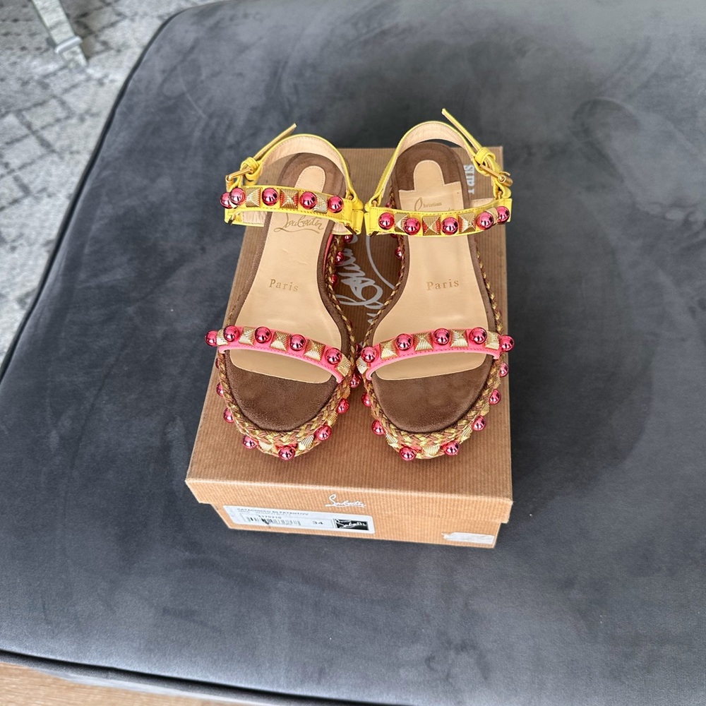 Christian Louboutin Yellow and Pink Embellished Sandals